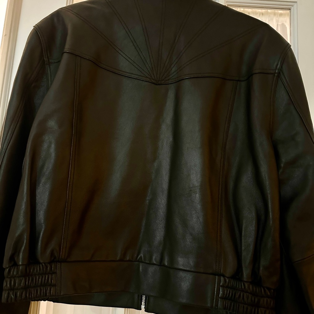 Source Unknown-Sample Black Leather Bomber Jacket… - image 4